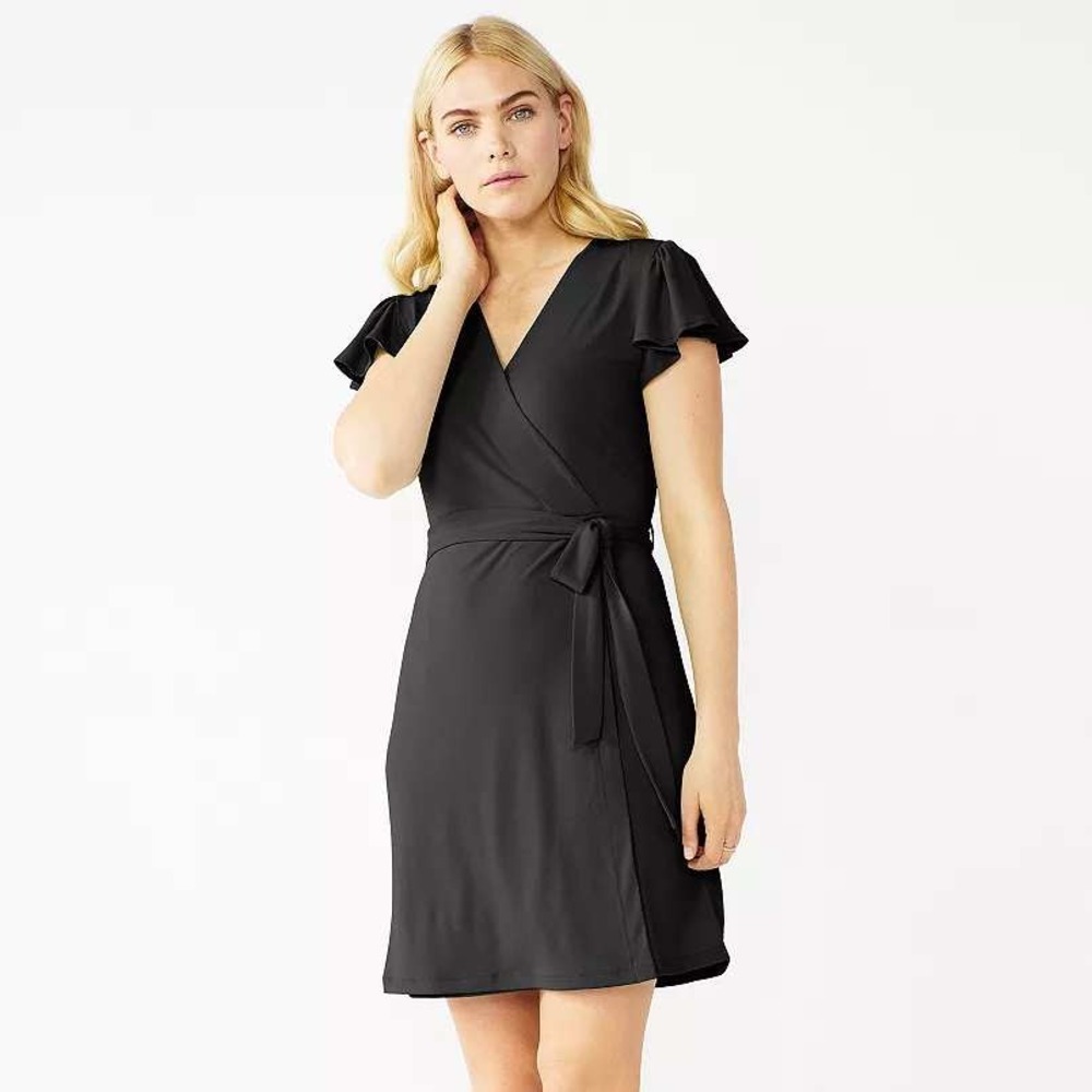 Nine West Flutter Sleeve Faux Wrap Dress Womens XL Midi Nwt Office Party LBD